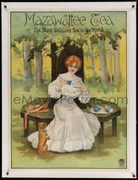 4h140 MAZAWATEE TEA COMPANY linen 30x40 English advertising poster 1920s lady drinking tea by dog!