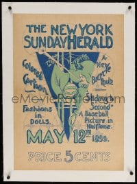 4h142 NEW YORK SUNDAY HERALD linen 20x28 advertising poster 1895 colored cartoon, baseball picture!
