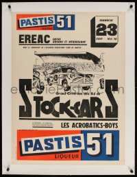 4h176 PASTIS 51 linen 24x32 French special poster 1960s cool stock car racing artwork!