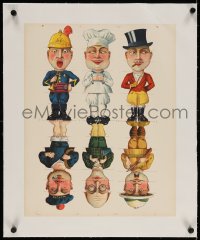 4h181 SIX MEN linen 15x18 French special poster 1910s wacky guys with interchangeable parts!