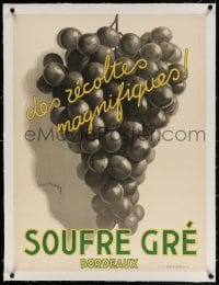 4h146 SOUFRE GRE BORDEAUX linen 24x32 French advertising poster 1933 art of grapes by Leon Dupin!