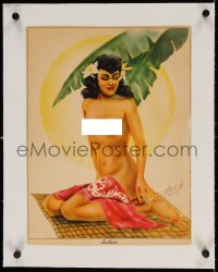 4h184 TED MUNDORFF linen 12x16 special poster 1945 art of sexy naked tropical island girl Leilani!
