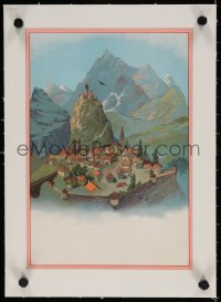 4h186 UNKNOWN FRENCH POSTER linen 9x13 French special poster 1900s art of village in the mountains!