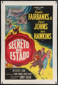 4h356 STATE SECRET linen Spanish/US 1sh 1950 Douglas Fairbanks Jr., Glynis Johns, The Great Man-Hunt!