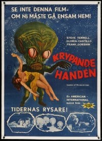4h018 INVASION OF THE SAUCER MEN linen Swedish 1961 art of cabbage head alien & sexy girl + photos!