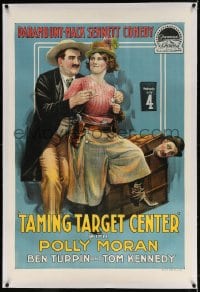 4h360 TAMING TARGET CENTER linen 1sh 1917 art of Polly Moran, Ben Turpin & Tom Kennedy, ultra rare!