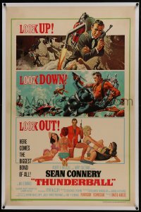 4h369 THUNDERBALL linen 1sh 1965 McGinnis & McCarthy art of Connery as Bond, uncropped tank style!