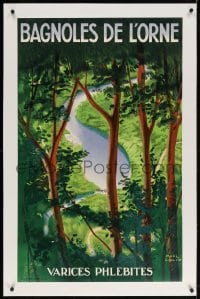 4h096 BAGNOLES DE L'ORNE linen 25x39 French travel poster 1937 Paul Colin art of river in forest!