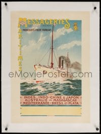 4h101 MESSAGERIES MARITIMES linen 18x25 French travel poster 1910s Alexandre Brun cargo ship art!