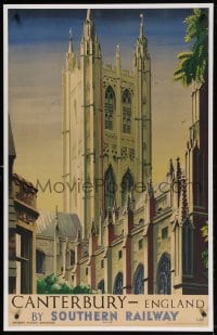 4h093 SOUTHERN RAILWAY CANTERBURY linen 25x40 English travel poster 1938 art of the cathedral, rare!