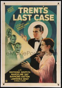 4h376 TRENT'S LAST CASE linen 1sh 1929 cool detective art, directed by Howard Hawks, ultra rare!