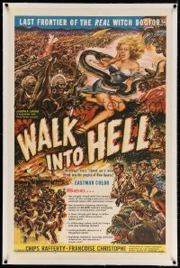 4h383 WALK INTO HELL linen 1sh 1957 great art, starring & produced by Australian Chips Rafferty!