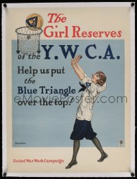 4h085 GIRL RESERVES OF THE Y.W.C.A. linen 21x28 WWI poster 1918 earliest basketball poster, rare!