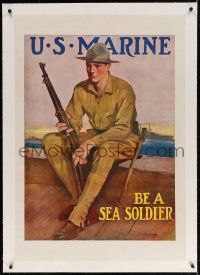 4h089 U.S. MARINE BE A SEA SOLDIER linen 28x40 WWI war poster 1917 Clarence F. Underwood art, rare!