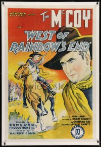 4h389 WEST OF RAINBOW'S END linen 1sh R1948 wonderful art of Tim McCoy close up & on horse!