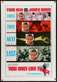 4h395 YOU ONLY LIVE TWICE linen style A teaser 1sh 1967 multiple images, First, Then, Next, Last!