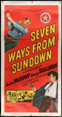 4j189 SEVEN WAYS FROM SUNDOWN linen 3sh 1960 fighting cowboys Audie Murphy & Barry Sullivan!