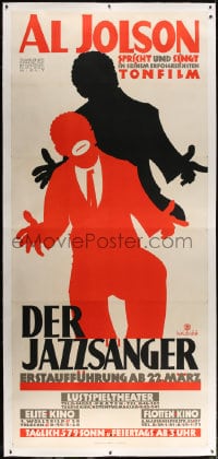 4j101 JAZZ SINGER linen Austrian 50x110 1929 art of Al Jolson in blackface, ultra rare premiere!