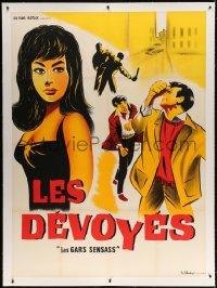4j127 LOS GAMBERROS linen teaser French 1p 1956 art of men fighting & sexy girl, Les devoyes, rare!