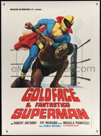 4j171 GOLDFACE linen Italian 1p R1970s Aller art of wacky masked wrestler superhero in the ring!