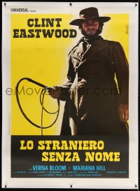 4j167 HIGH PLAINS DRIFTER linen Italian 1p 1973 Enzo Nistri art of Clint Eastwood holding whip!