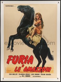 4j162 KILMA QUEEN OF THE AMAZONS linen Italian 1p 1977 Allert art of sexy Estrada on horse, rare!
