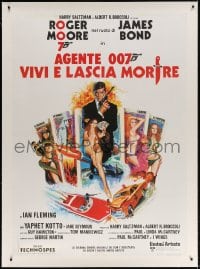 4j160 LIVE & LET DIE linen Italian 1p 1973 art of Roger Moore as James Bond & sexy tarot cards!