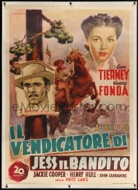 4j156 RETURN OF FRANK JAMES linen Italian 1p 1949 Capitani art of Fonda & Tierney, Fritz Lang, rare!