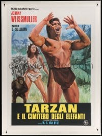 4j152 TARZAN THE APE MAN linen Italian 1p R1970s art of Johnny Weismuller & sexy Maureen O'Sullivan!