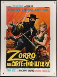 4j148 ZORRO IN THE COURT OF ENGLAND linen Italian 1p 1969 Stefano art of masked hero protecting girl!