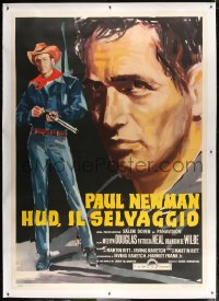 4j144 HUD linen Italian 2p 1963 different art of Paul Newman full-length with gun & close up!