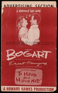 4j252 TO HAVE & HAVE NOT pressbook 1944 Humphrey Bogart, Lauren Bacall, Howard Hawks classic!