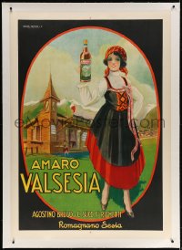 4j220 AMARO VALSESIA linen 39x56 Italian advertising poster 1920s art of smiling woman with wine!
