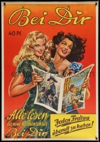 4j032 BEI DIR 33x47 German advertising poster 1953 art of sexy blonde & brunette holding magazine!