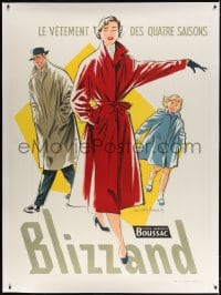 4j224 BLIZZAND linen 47x63 French advertising poster 1960s A. Delmar art of winter clothing models!