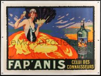 4j229 FAP'ANIS linen 47x63 French advertising poster 1920s Delval art of sexy flapper drinking!