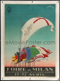 4j210 FOIRE DE MILAN linen 40x55 Italian special poster 1926 Aldo Mazza art of many flags, rare!