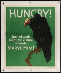 4j197 HUNGRY linen 36x44 motivational poster 1929 Willard Frederic Elmes art of vulture, rare!