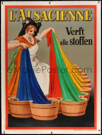 4j234 L'ALSACIENNE linen 47x63 Belgian advertising poster 1920s Dorfi art of woman dying fabric!