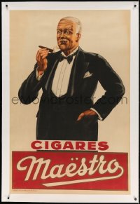 4j237 MAESTRO CIGARES linen 32x48 Belgian advertising poster 1920s art of man in tuxedo smoking!