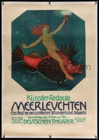 4j214 MEERESLEUCHTEN linen 34x49 German special poster 1912 Wirnhier art of naked child riding fish!