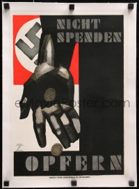 4j100 NICHT SPENDEN OPFERN linen 12x17 German special poster 1933 Hohlwein swastika art, very rare!
