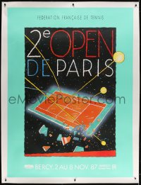 4j216 PARIS MASTERS linen 46x63 French special poster 1987 great Ruedi Baur tennis art, rare!