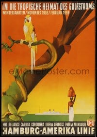 4j040 HAMBURG AMERICA LINE golfstroms 33x47 German travel poster 1938 Fuss art of parrot & ship!