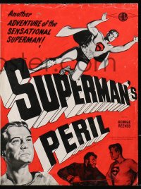 4j314 SUPERMAN'S PERIL English pressbook 1954 art of costumed superhero George Reeves, ultra rare!