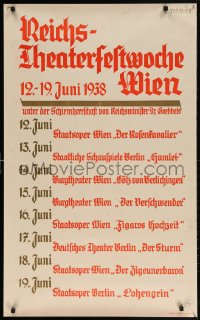 4k083 REICHS-THEATERFESTWOCHE WIEN 24x39 German stage poster 1938 produced by Nazi Goebbels, rare!
