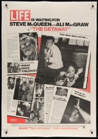 4k012 GETAWAY advance 1sh 1972 Steve McQueen, Ali McGraw, different images, Life Magazine design!
