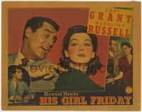4k247 HIS GIRL FRIDAY LC 1940 best c/u of Cary Grant tapping Rosalind Russell on the shoulder!