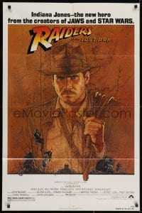 4k141 RAIDERS OF THE LOST ARK 1sh 1981 Richard Amsel art of Harrison Ford, Steven Spielberg!