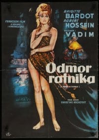 4k042 LOVE ON A PILLOW Yugoslavian 19x27 1962 different art of sexy naked Brigitte Bardot w/sheet!
